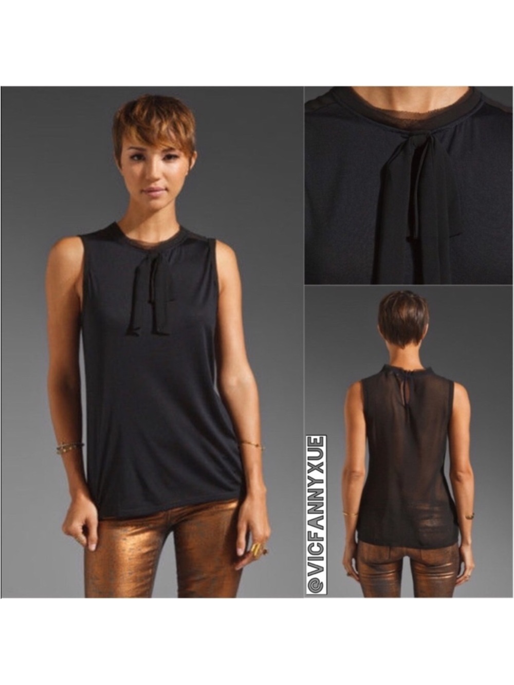 New Juicy couture black chiffon bow top xs